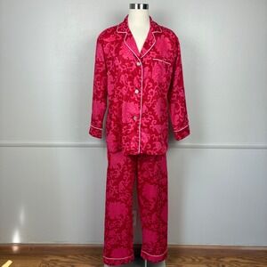 Bedhead Pajama Set Pink Red Floral Sz M Cotton Poplin Lightweight Bright Preppy